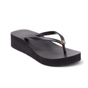 Tory Burch Thin Wedge Black Flip Flops